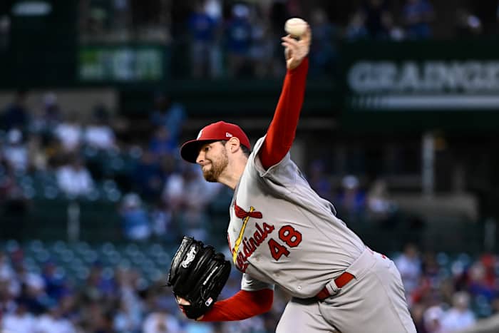 Cardinals starter Jordan Montgomery pitches against the Chicago Cubs.